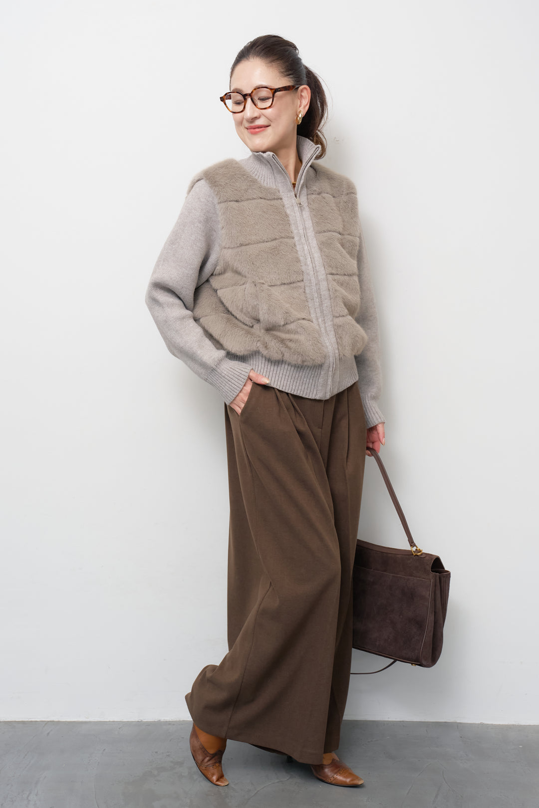 [SET]エコファーコンビジップブルゾン+メルトンタックワイドパンツ(2set)