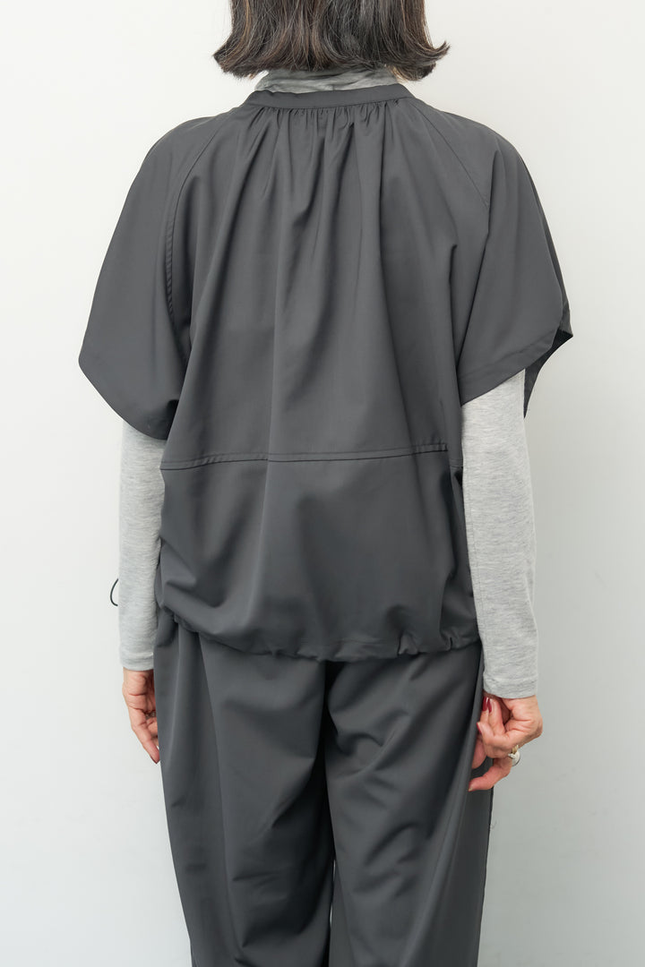[SET]ウエストレイヤード ワイドパンツ+フロントジップ ポンチョライクブルゾン(2set)