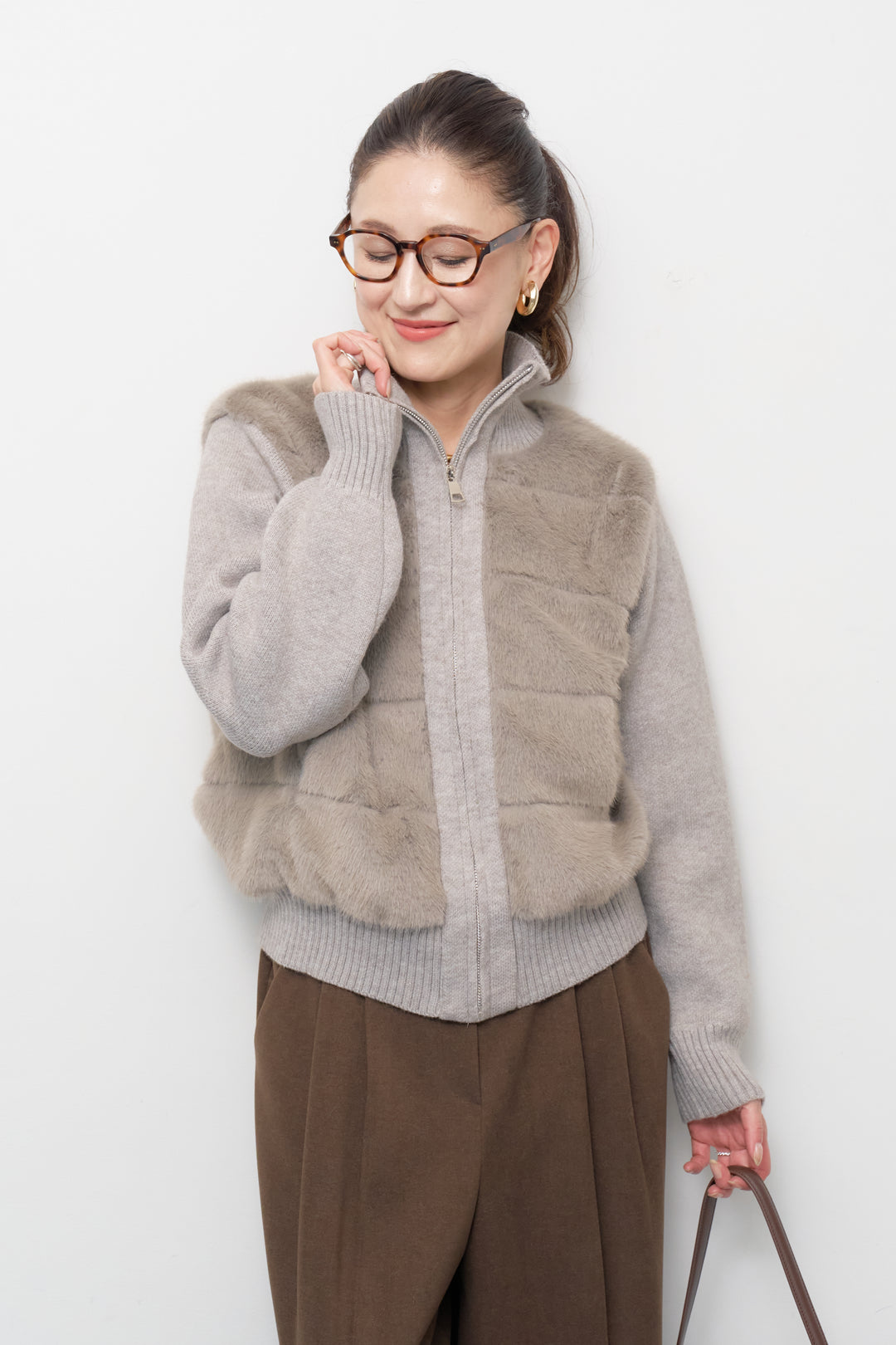 [SET]エコファーコンビジップブルゾン+メルトンタックワイドパンツ(2set)