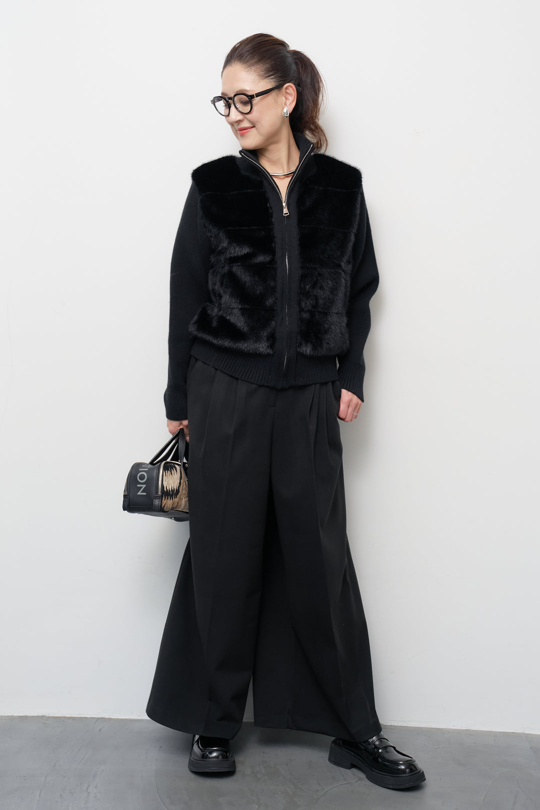 [SET]エコファーコンビジップブルゾン+メルトンタックワイドパンツ(2set)