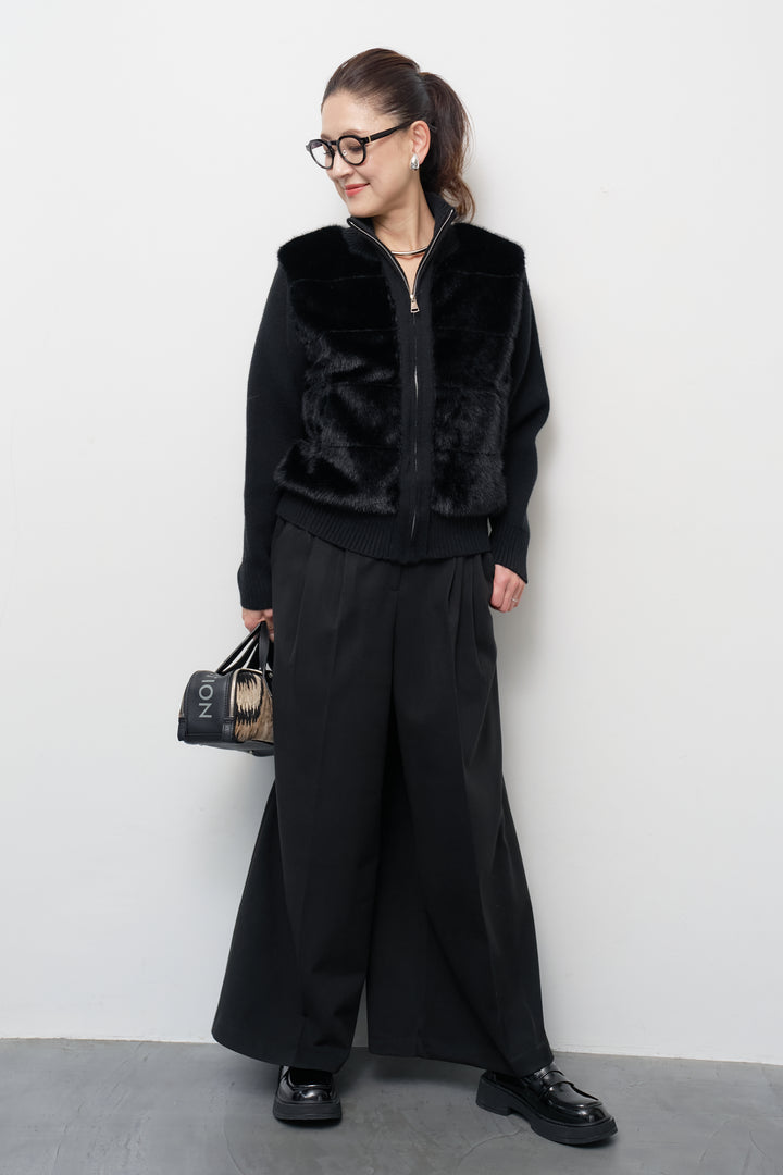 [SET]エコファーコンビジップブルゾン+メルトンタックワイドパンツ(2set)