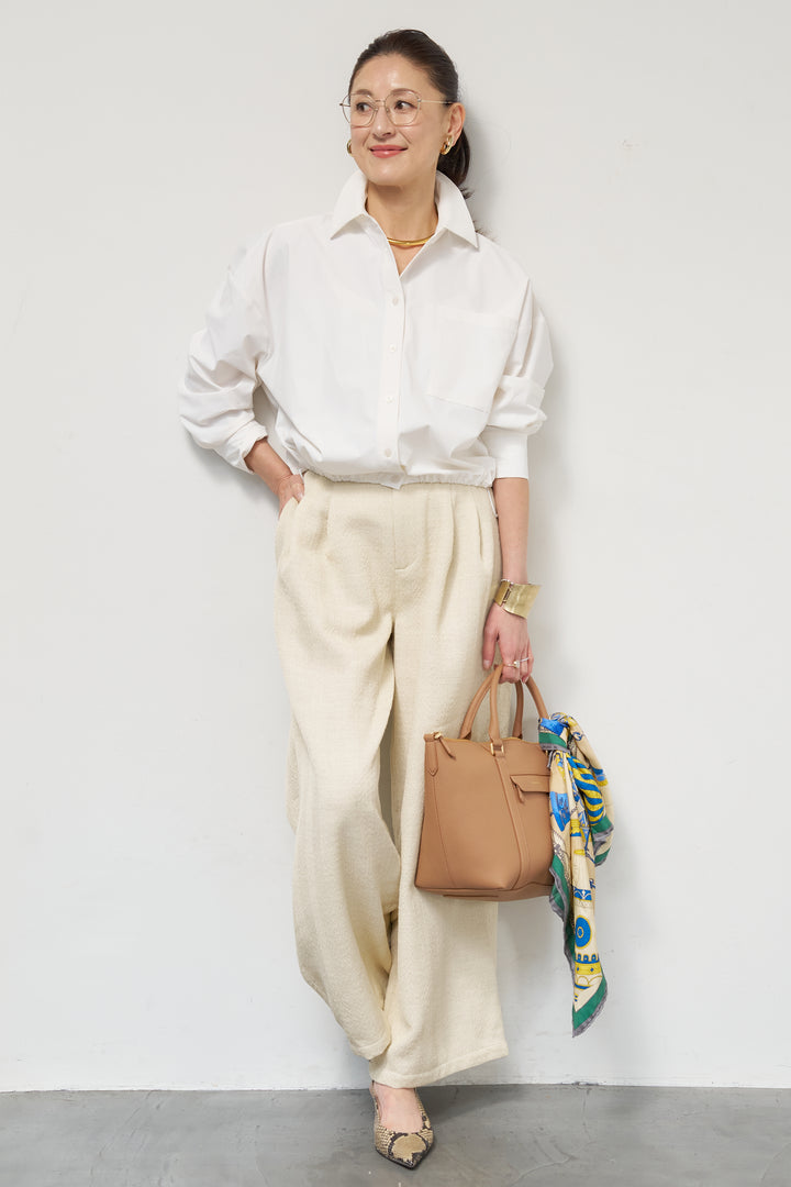 [SET]裾ドロストクロップドシャツ+デニムライクヘリンボーンパンツ(2set)