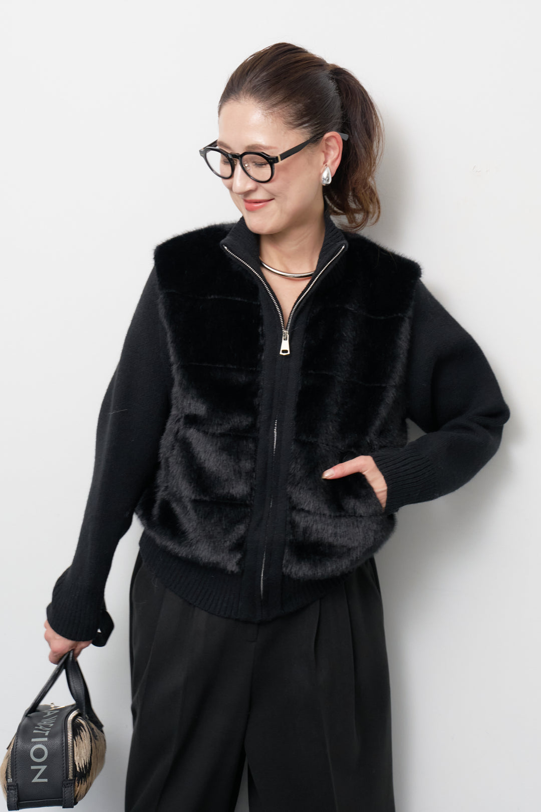 [SET]エコファーコンビジップブルゾン+メルトンタックワイドパンツ(2set)