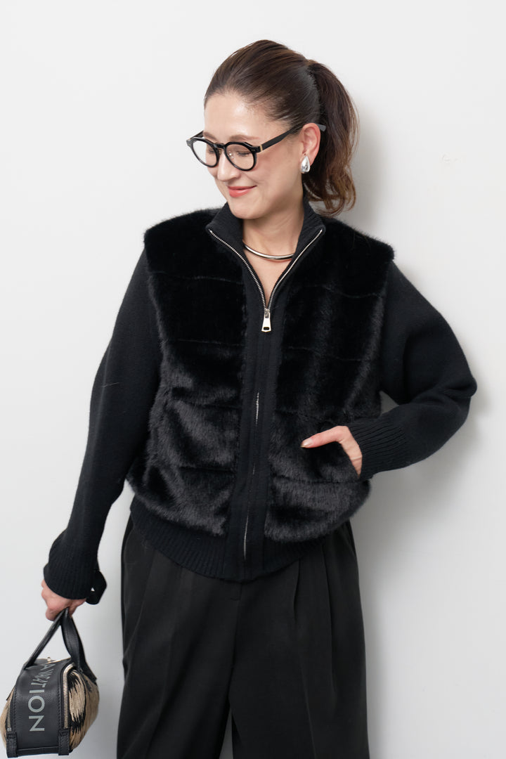 [SET]エコファーコンビジップブルゾン+メルトンタックワイドパンツ(2set)