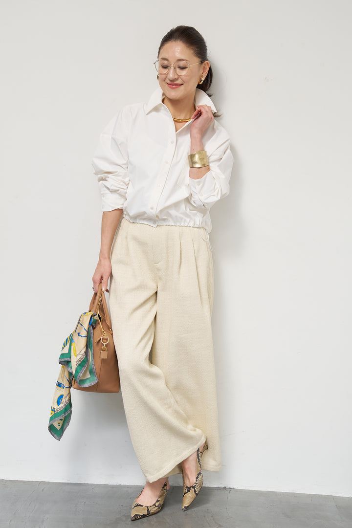 [SET]裾ドロストクロップドシャツ+デニムライクヘリンボーンパンツ(2set)