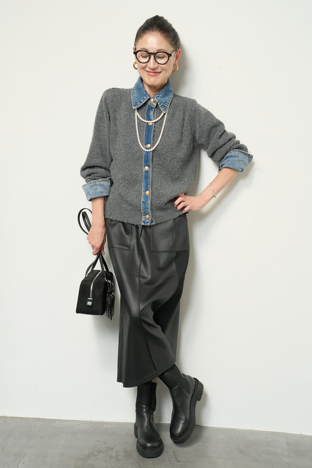 【2SET】デニム×ニットシャツ