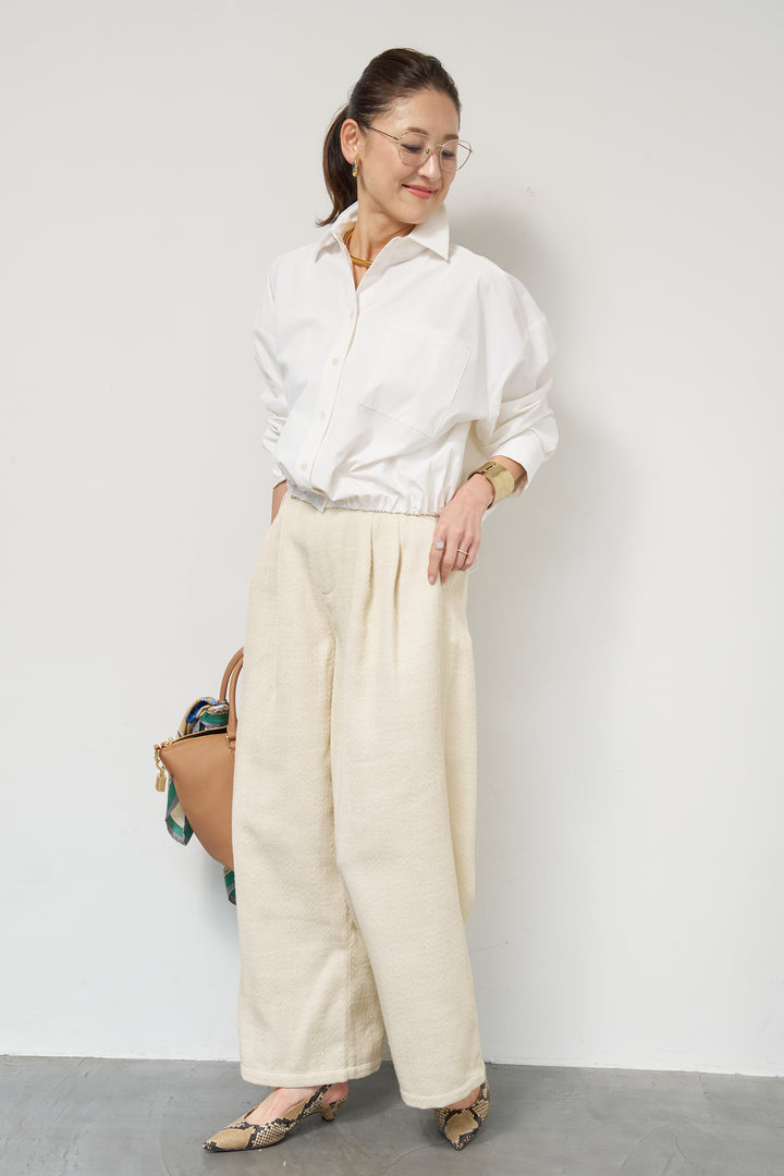 [SET]裾ドロストクロップドシャツ+デニムライクヘリンボーンパンツ(2set)