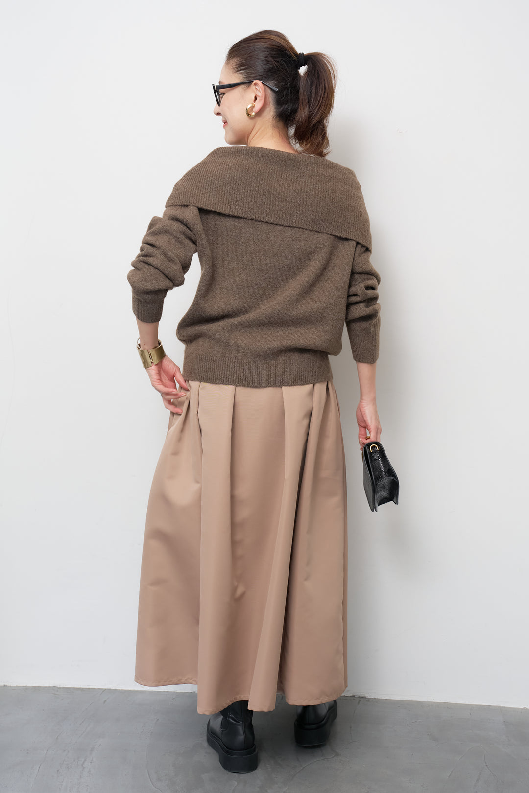 [SET]アーガイルオフショルニット+【ジャパンメイド】ライトグログランボリュームスカート(2set)