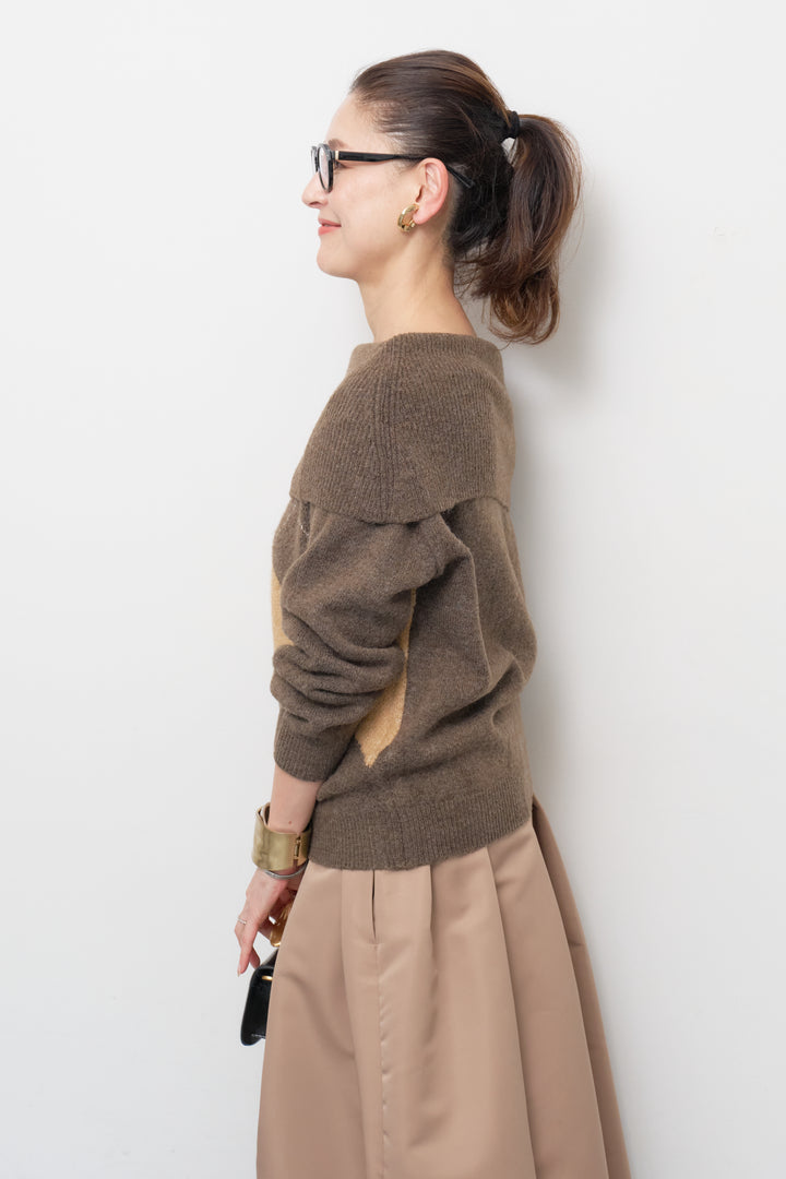 [SET]アーガイルオフショルニット+【ジャパンメイド】ライトグログランボリュームスカート(2set)