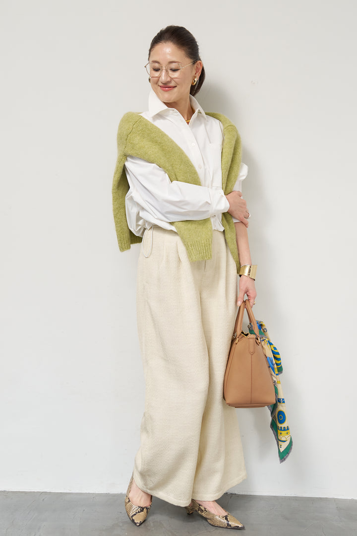 [SET]裾ドロストクロップドシャツ+デニムライクヘリンボーンパンツ(2set)