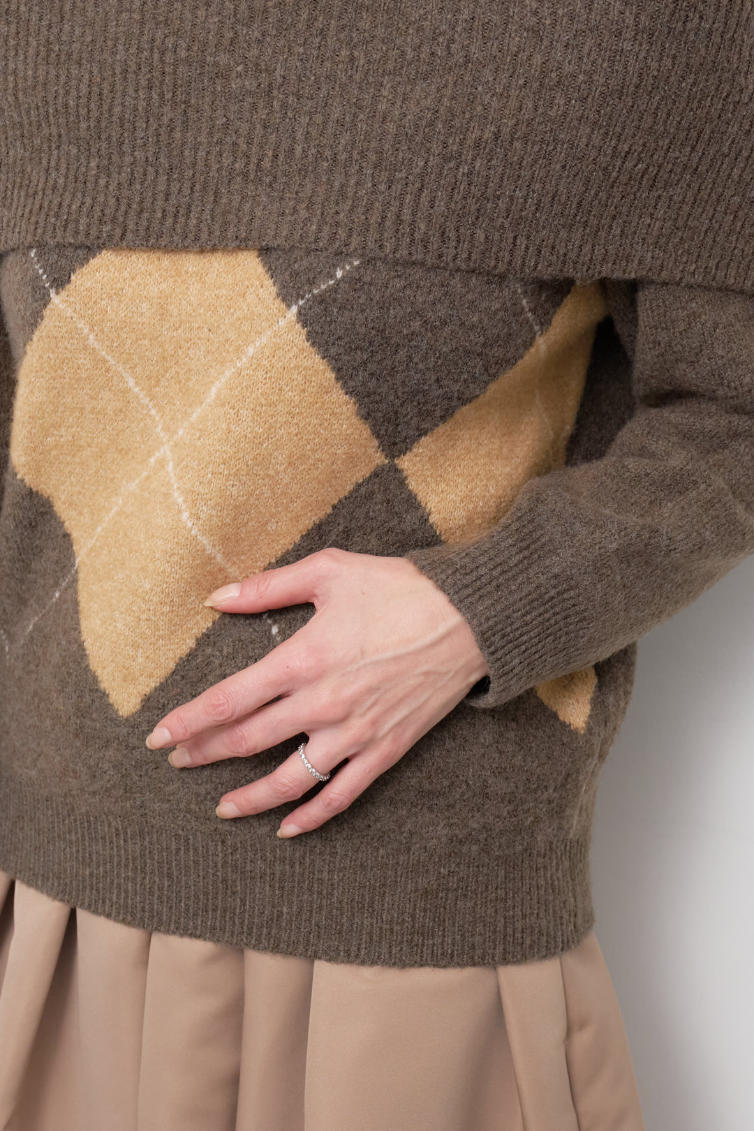 [SET]アーガイルオフショルニット+【ジャパンメイド】ライトグログランボリュームスカート(2set)