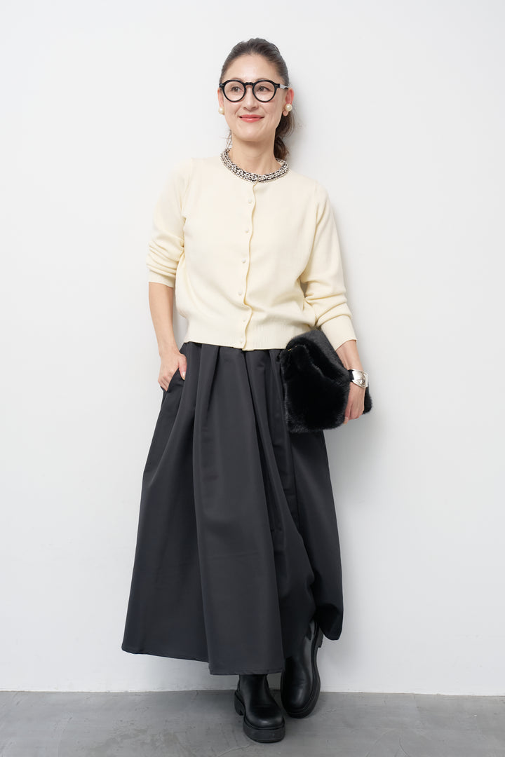 [SET]シルク混ビジューカーディガン+【ジャパンメイド】ライトグログランボリュームスカート(2set)