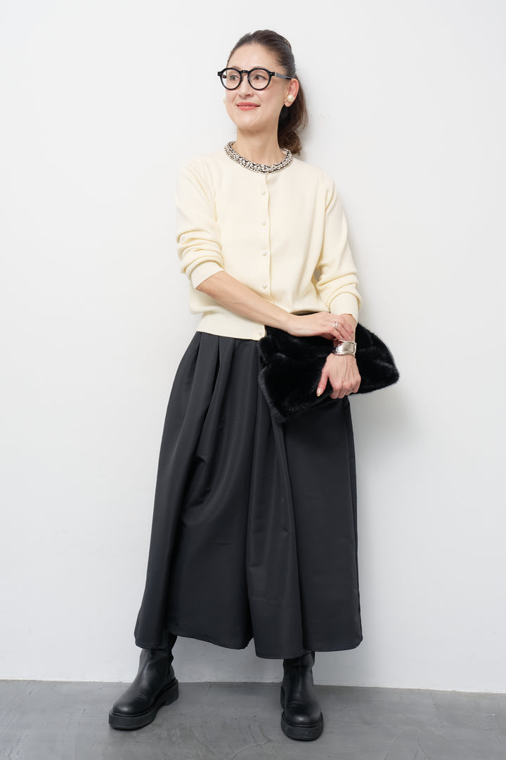 [SET]シルク混ビジューカーディガン+【ジャパンメイド】ライトグログランボリュームスカート(2set)