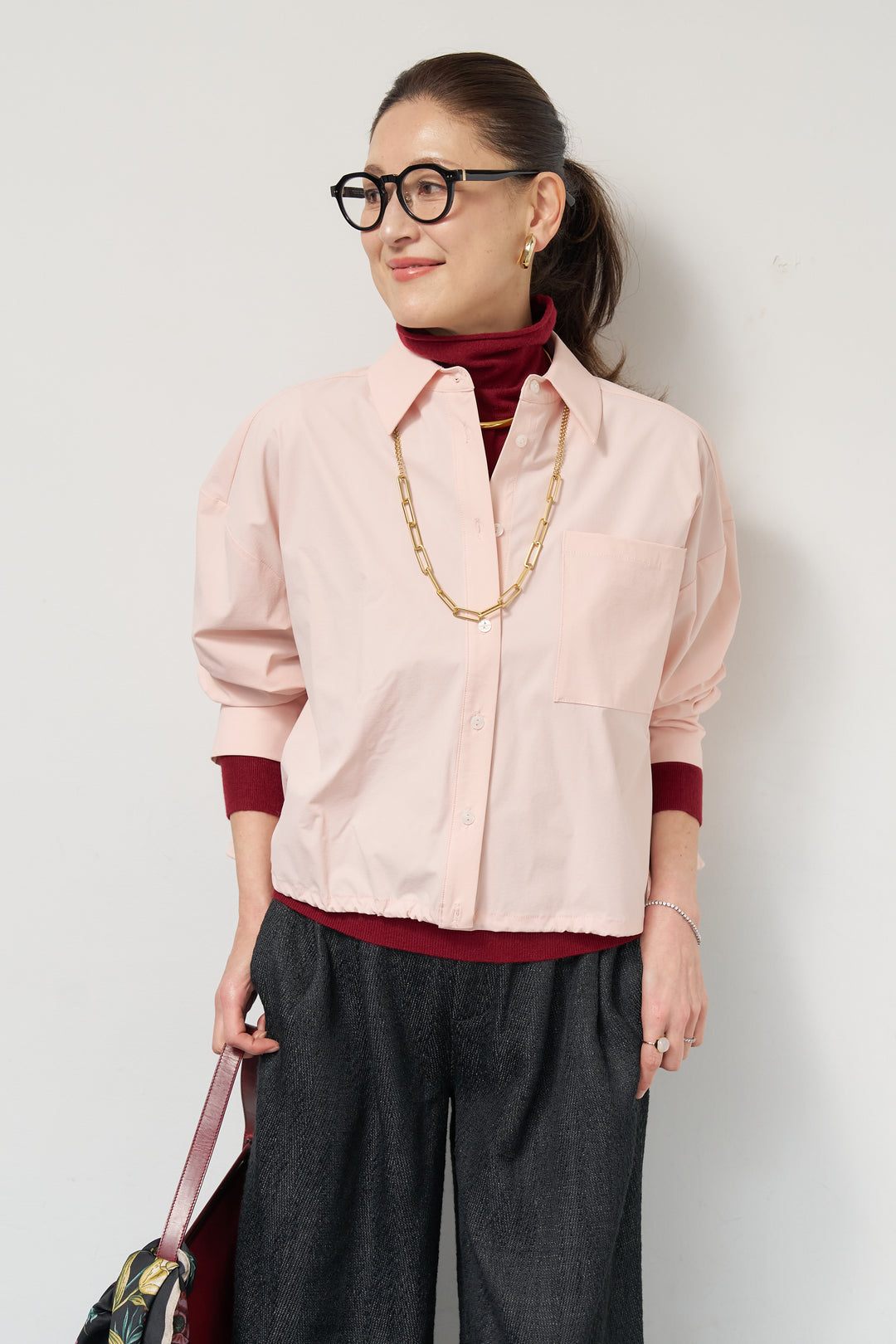 裾ドロストクロップドシャツ