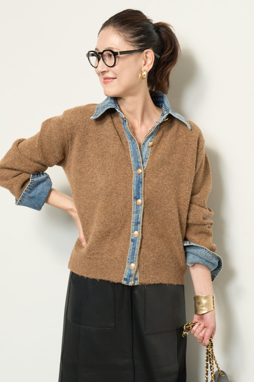 【2SET】デニム×ニットシャツ