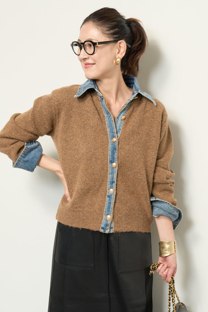 【2SET】デニム×ニットシャツ