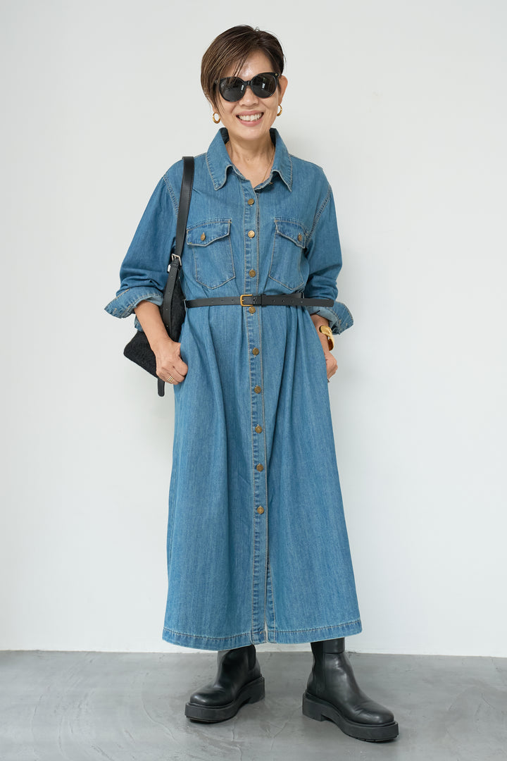 ウエストベルトデニムワンピース