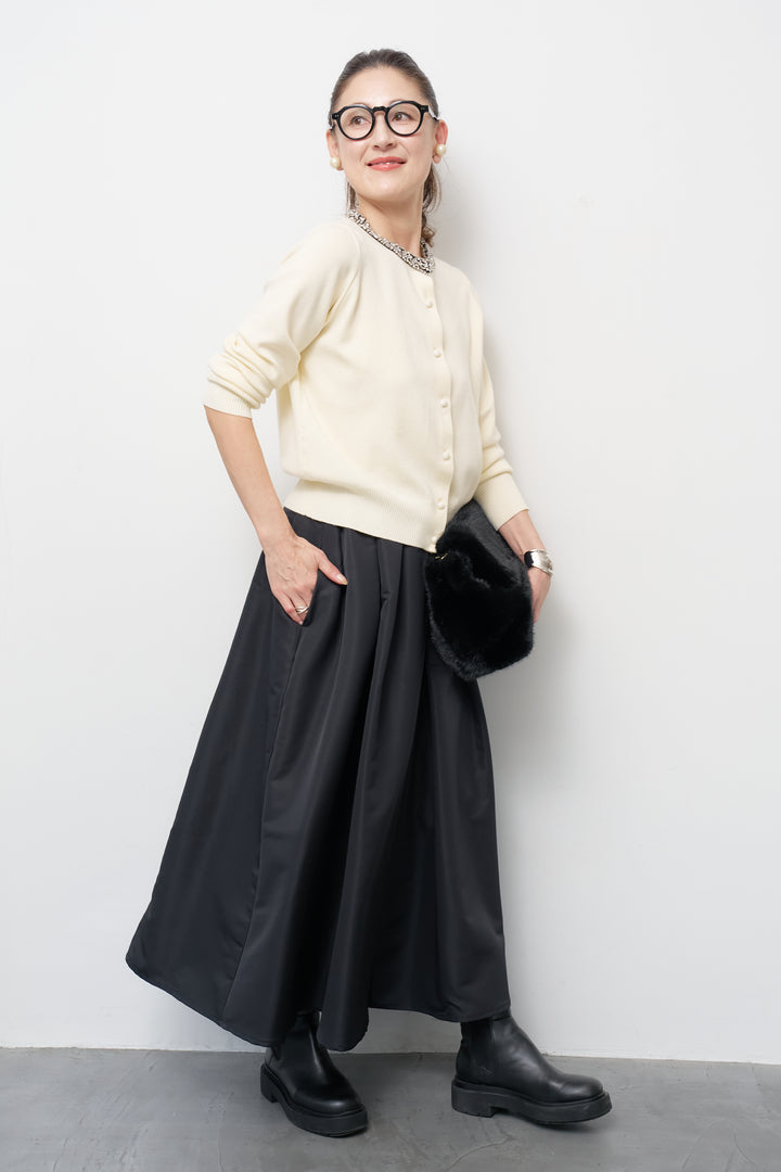 [SET]シルク混ビジューカーディガン+【ジャパンメイド】ライトグログランボリュームスカート(2set)