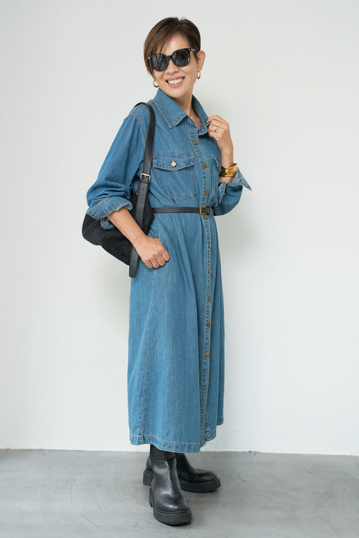 ウエストベルトデニムワンピース