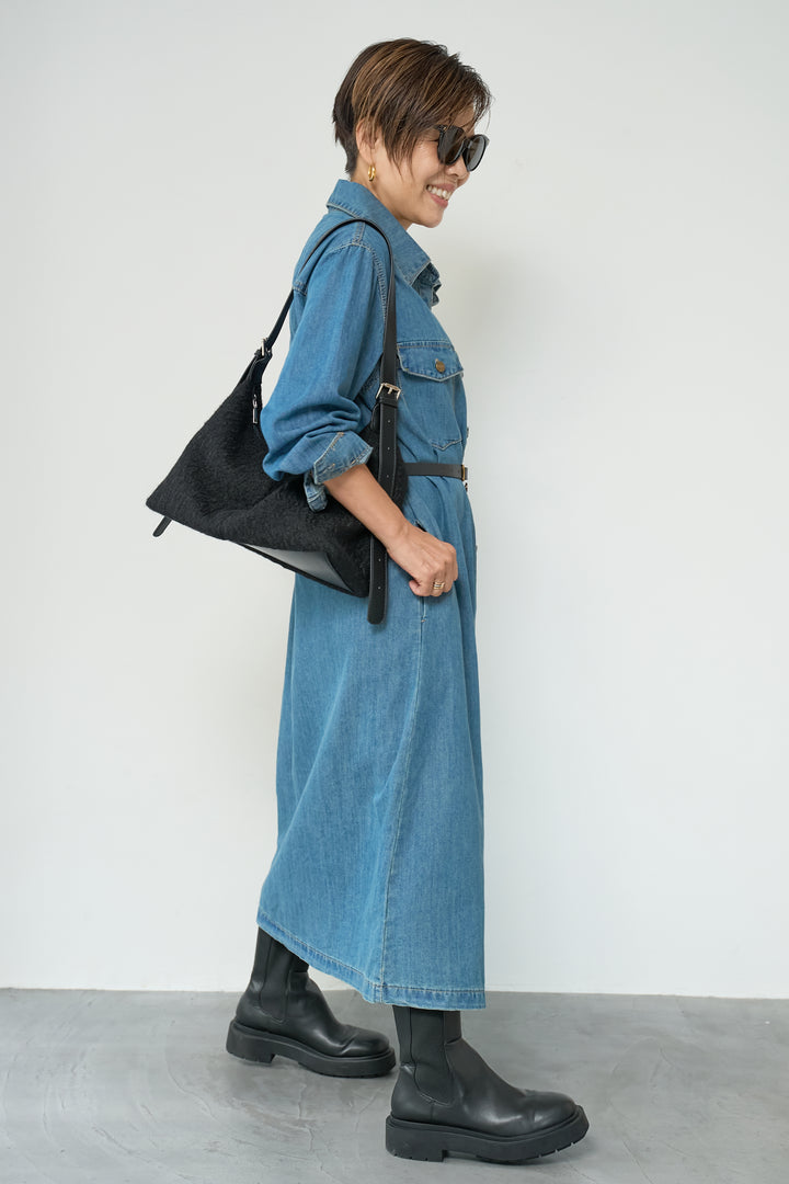 ウエストベルトデニムワンピース
