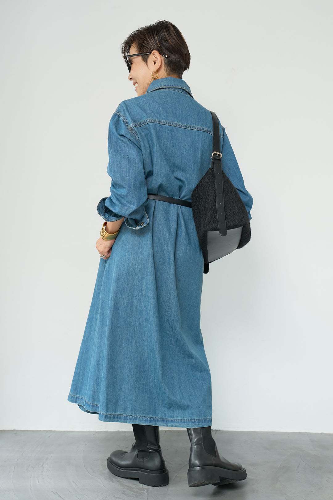 ウエストベルトデニムワンピース