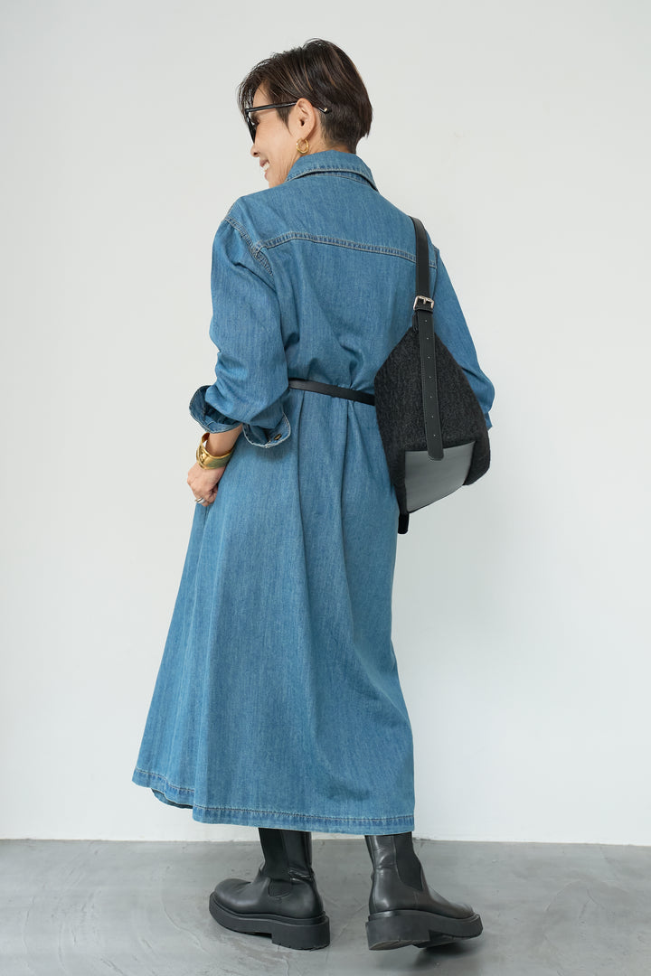 ウエストベルトデニムワンピース