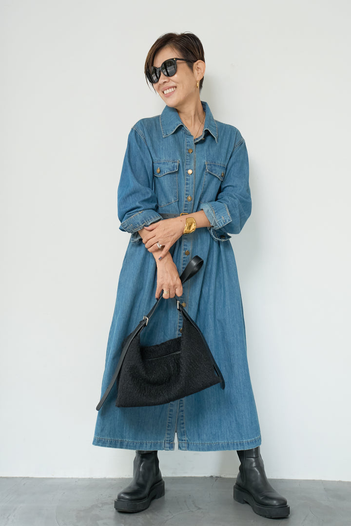 ウエストベルトデニムワンピース