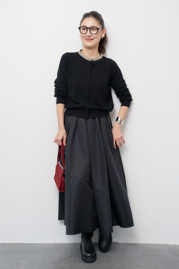 [SET]シルク混ビジューカーディガン+【ジャパンメイド】ライトグログランボリュームスカート(2set)