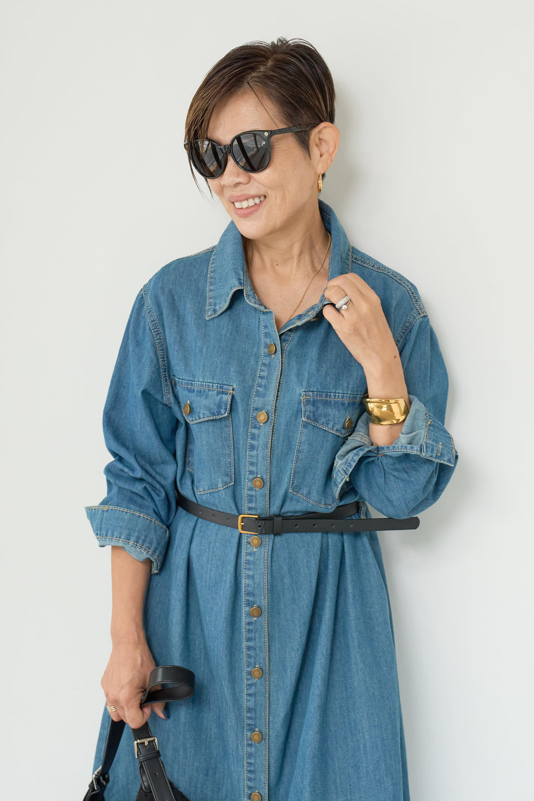 ウエストベルトデニムワンピース