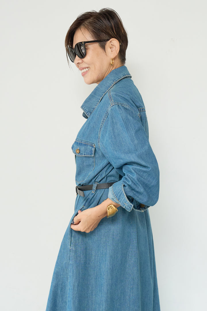 ウエストベルトデニムワンピース