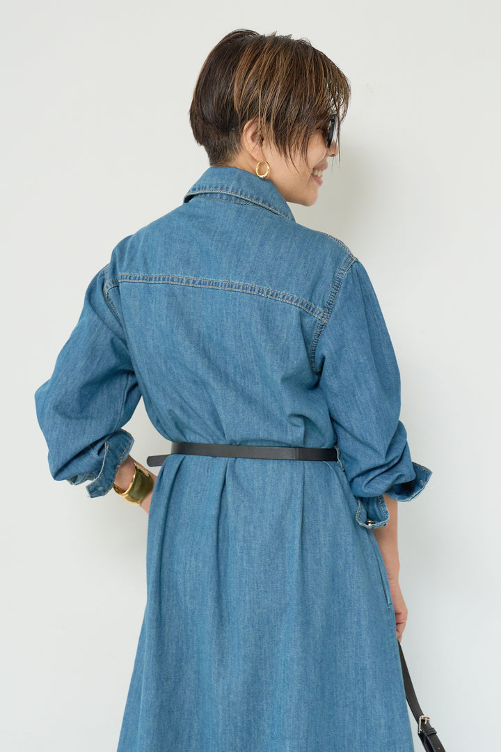 ウエストベルトデニムワンピース