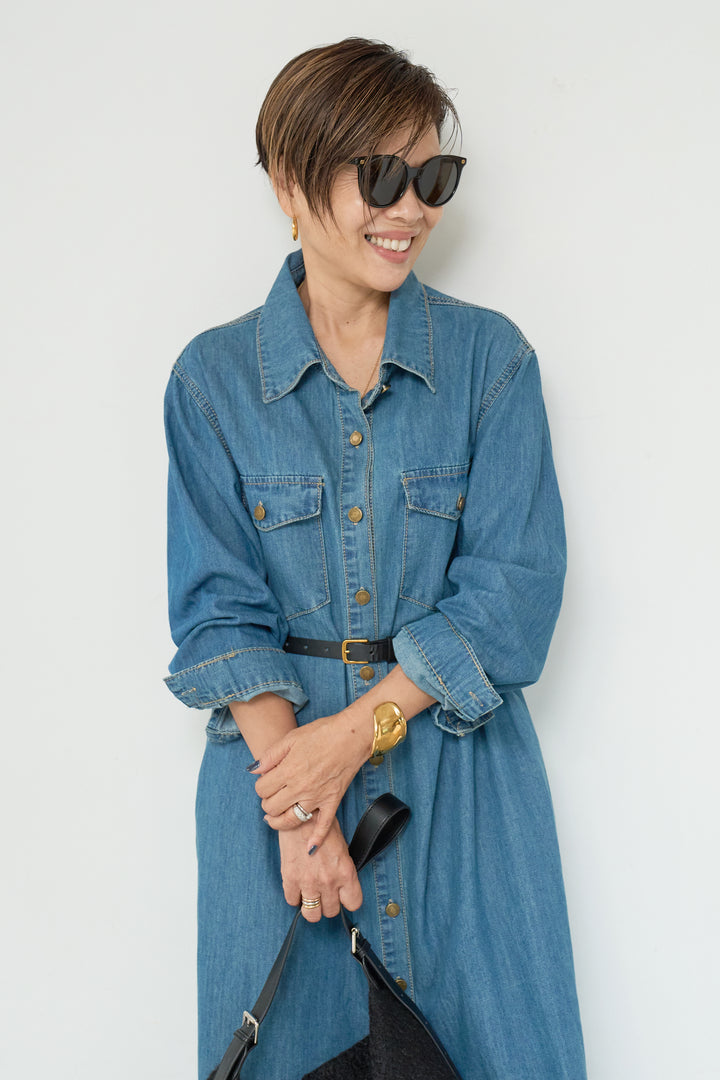 ウエストベルトデニムワンピース