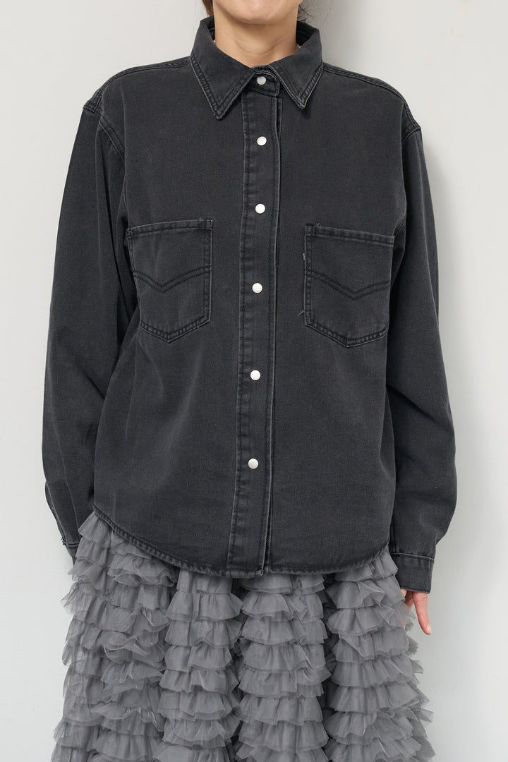 [SET]ソフトデニムオーバーシャツ+チュールティアードスカート(2set)