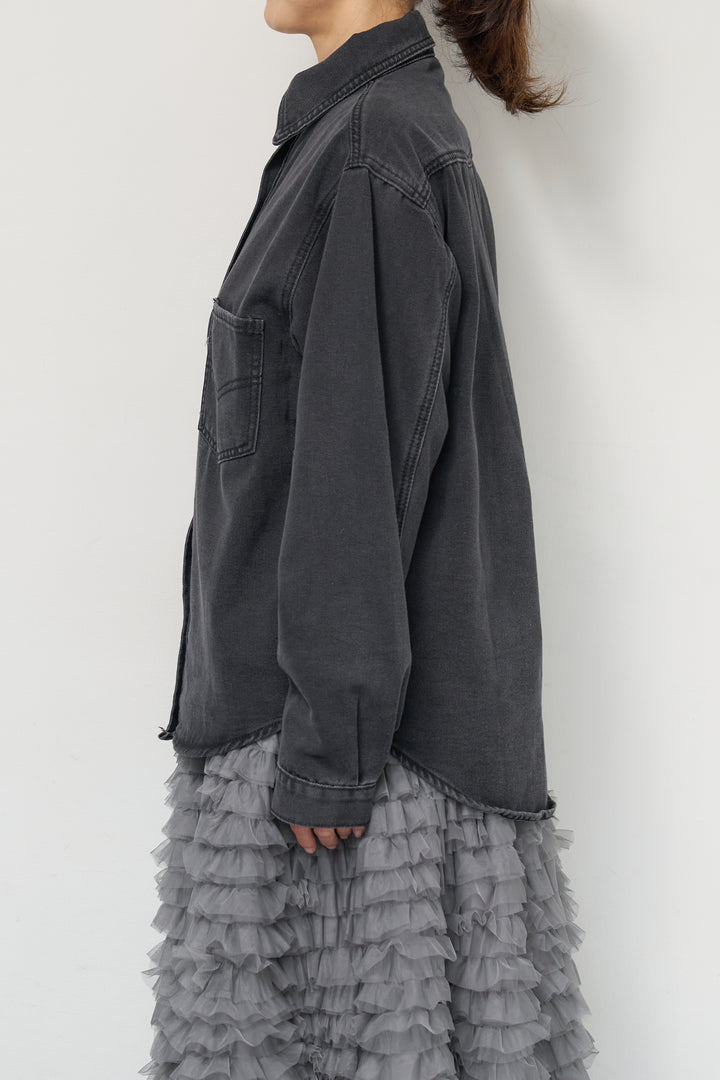 [SET]ソフトデニムオーバーシャツ+チュールティアードスカート(2set)