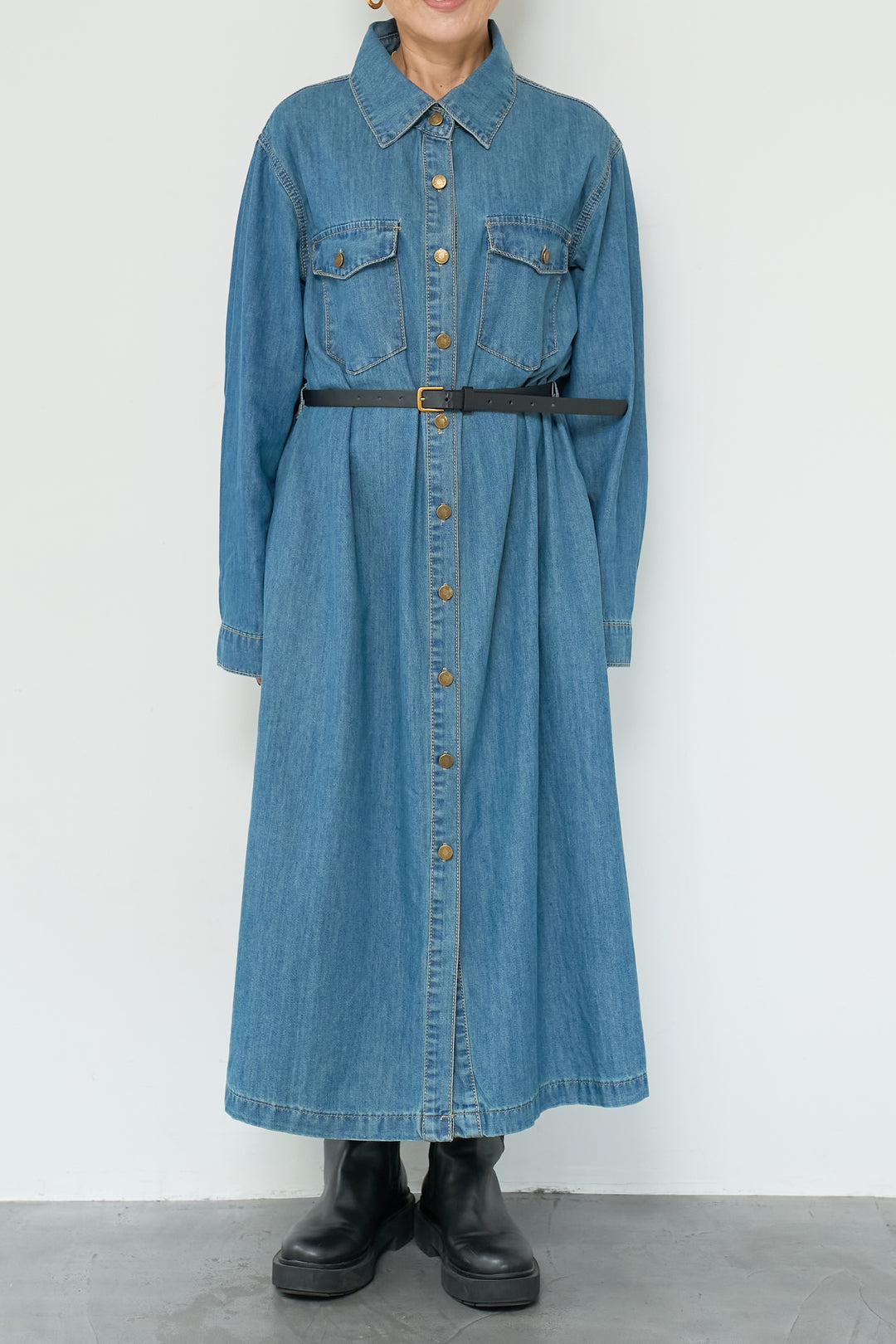 ウエストベルトデニムワンピース