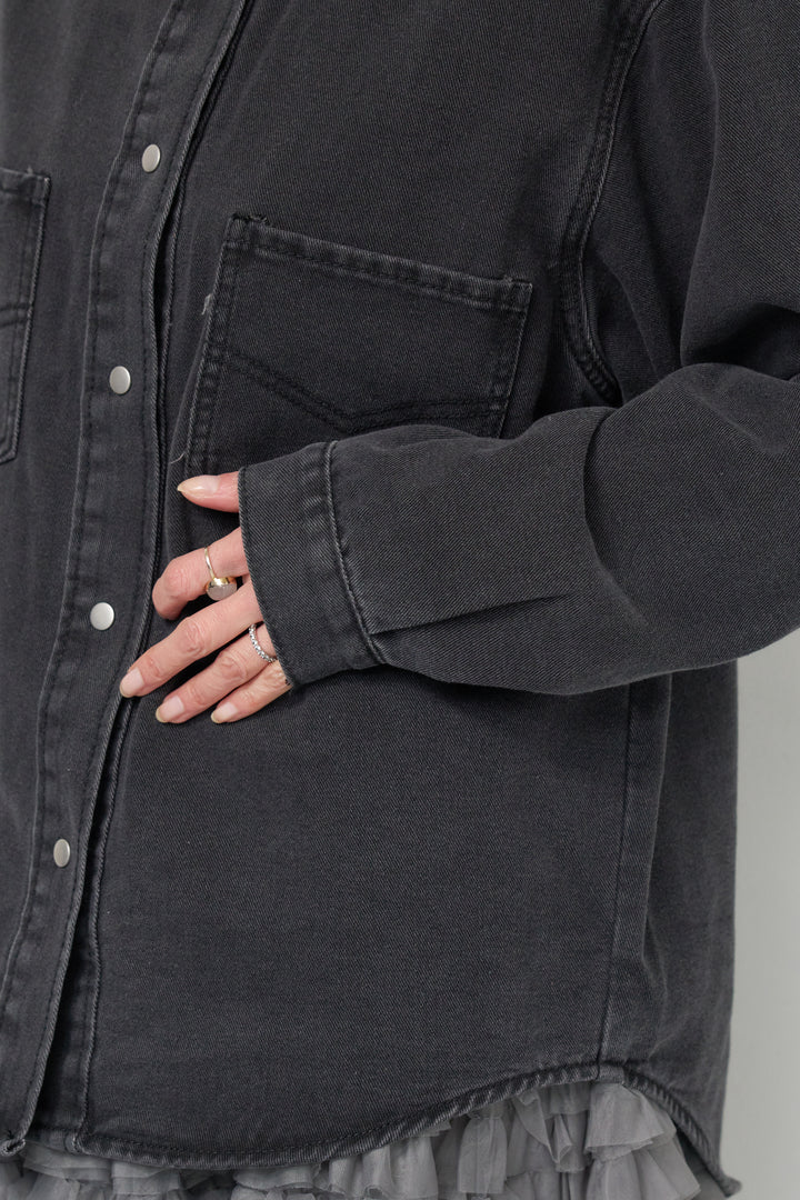 [SET]ソフトデニムオーバーシャツ+チュールティアードスカート(2set)