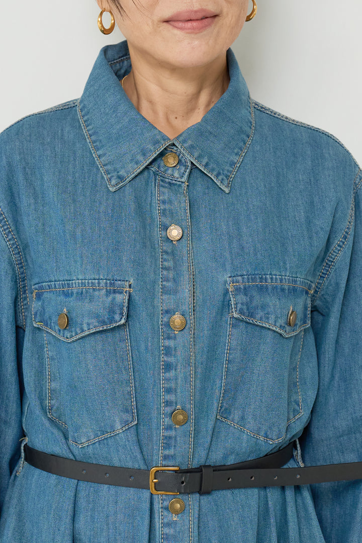 ウエストベルトデニムワンピース