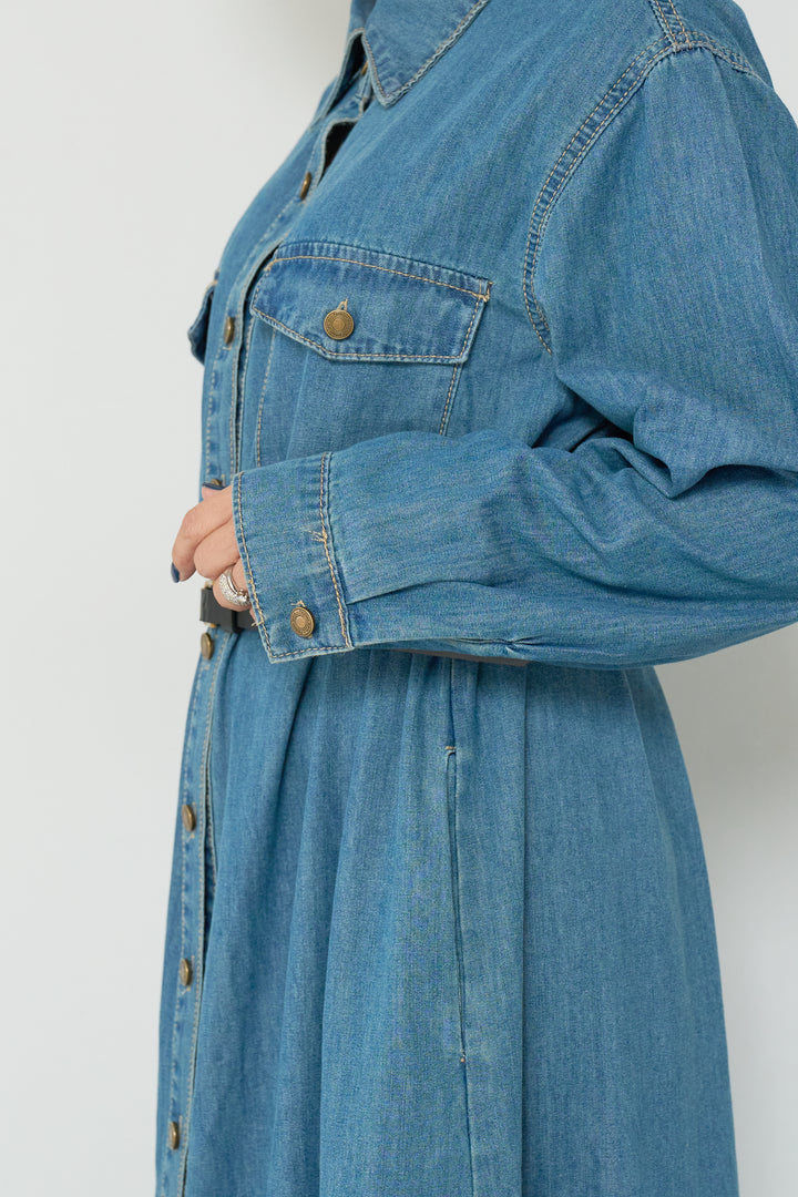 ウエストベルトデニムワンピース