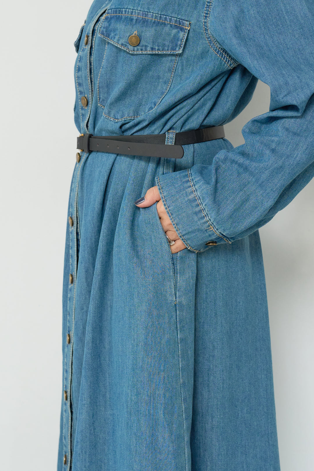 ウエストベルトデニムワンピース