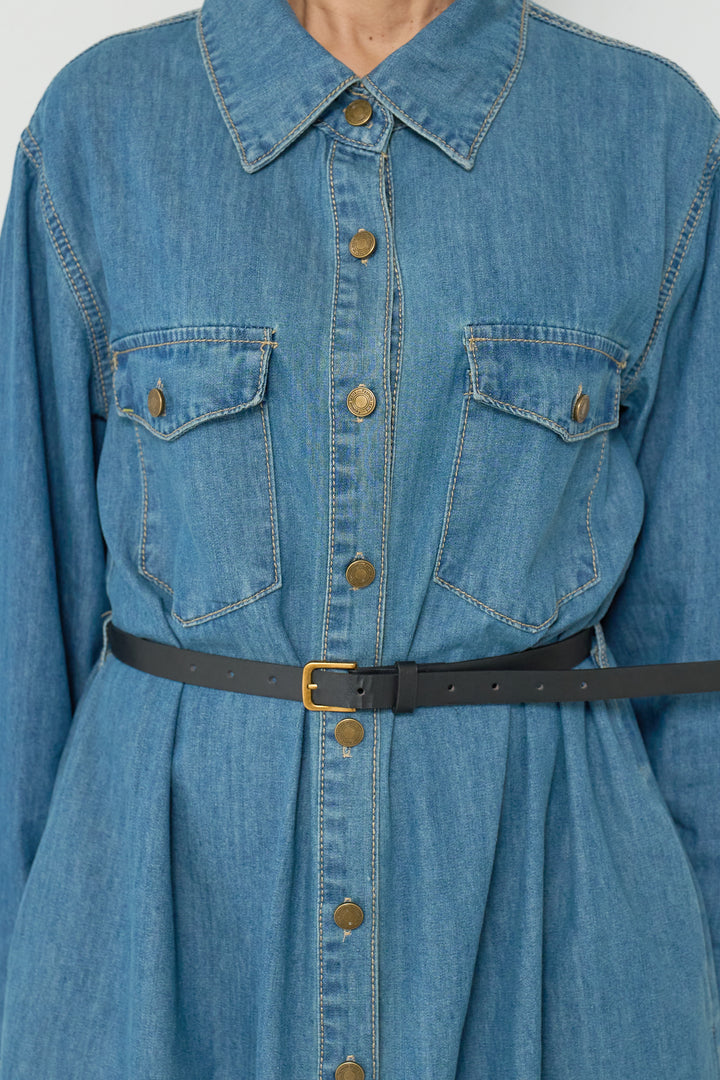 ウエストベルトデニムワンピース