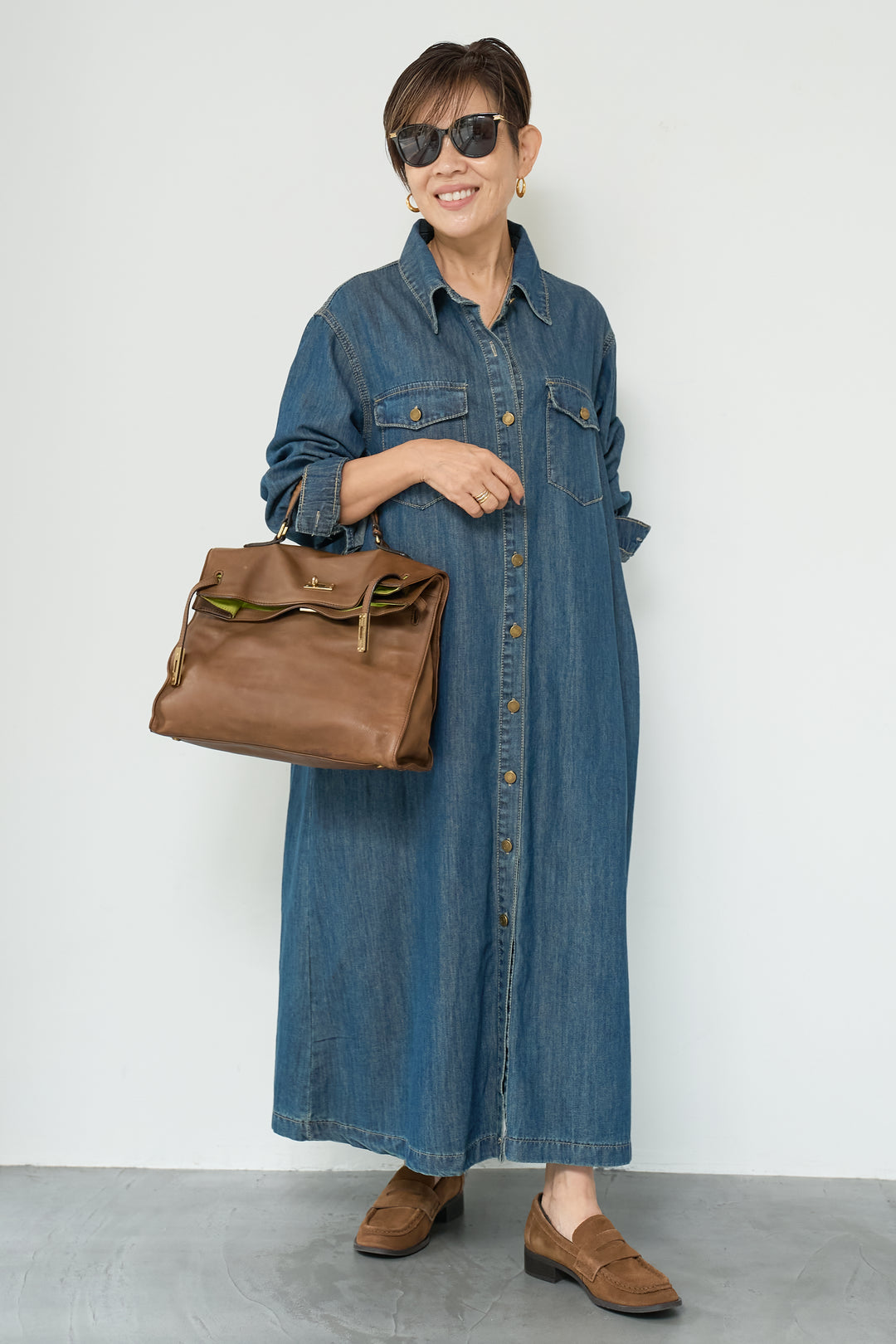 ウエストベルトデニムワンピース