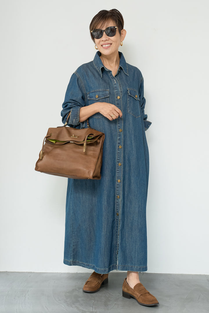 ウエストベルトデニムワンピース