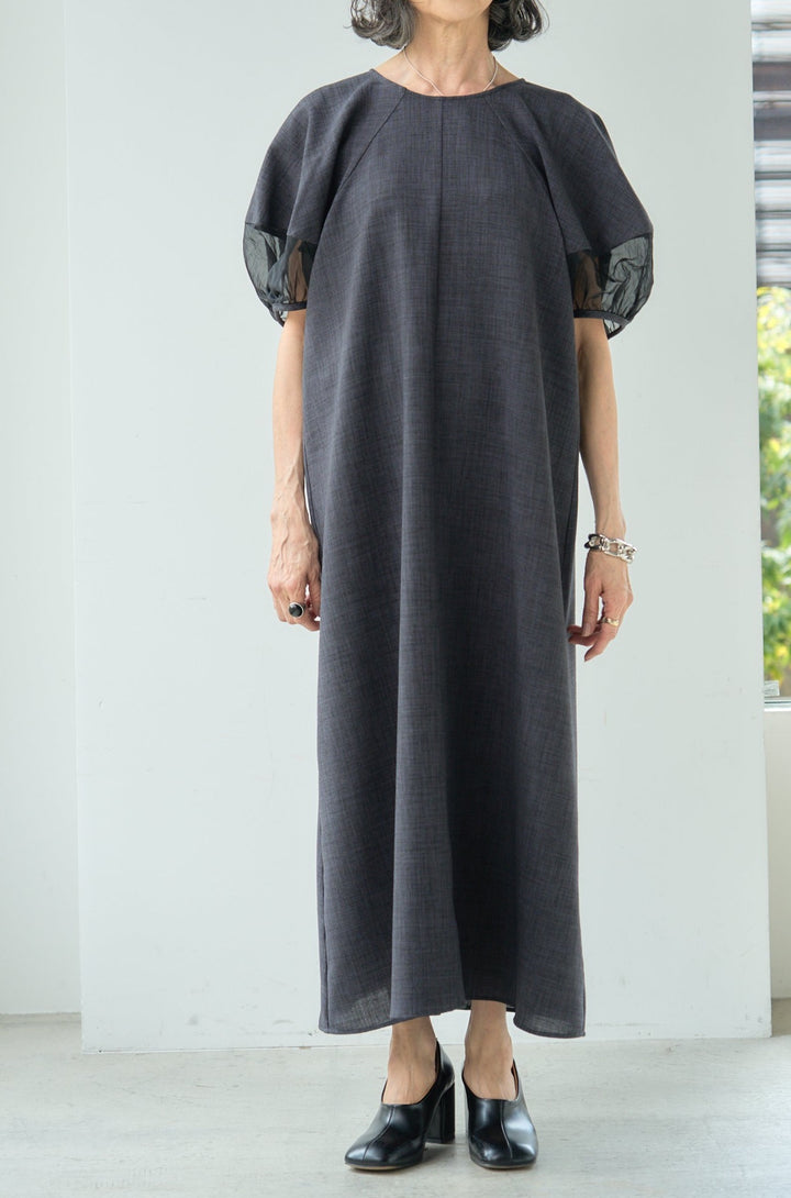 Linen-like dress with sheer sleeves