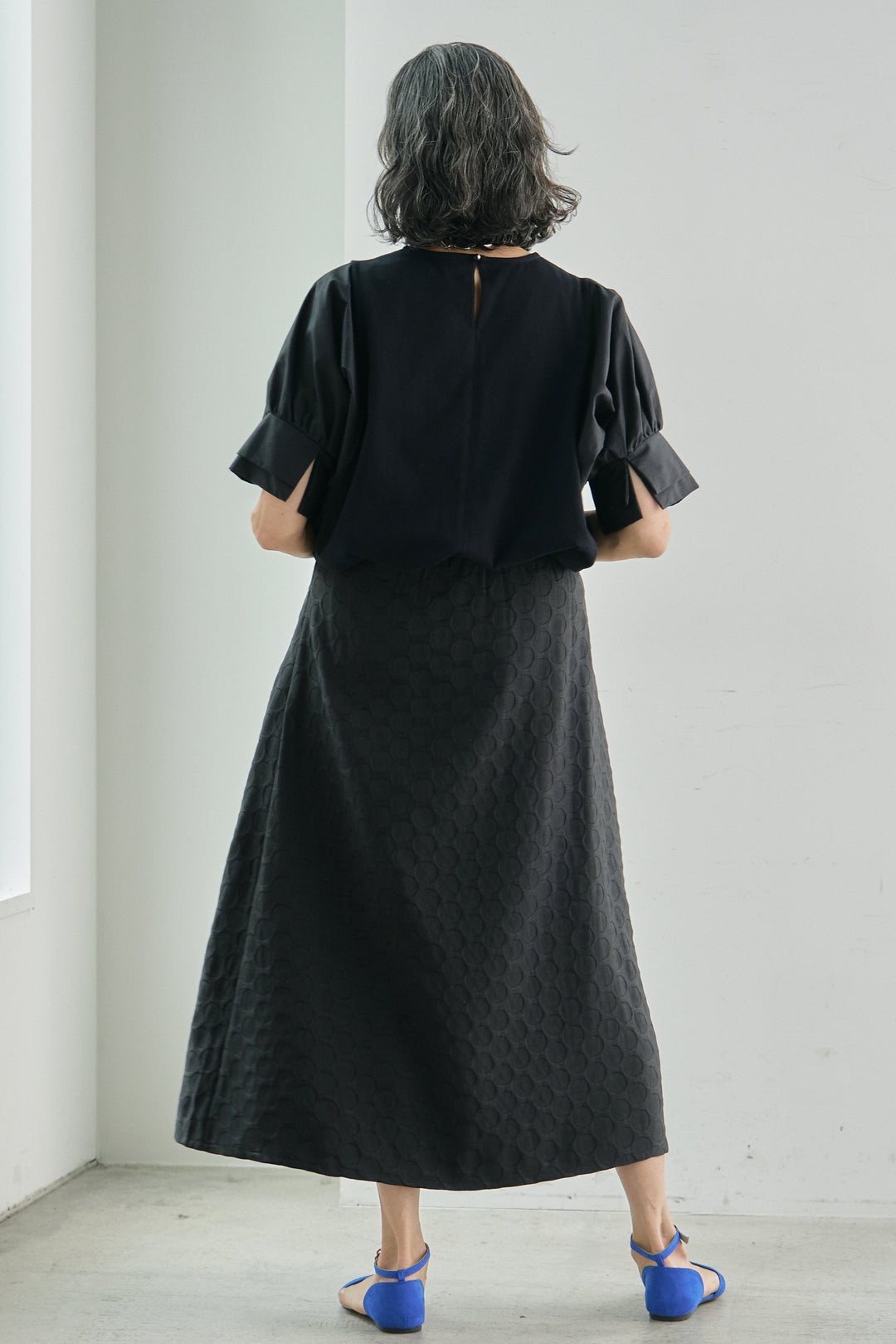 [SET] CLASSIC Jersey Sleeve Fabric Pullover + Dot Jacquard Flared Skirt (2set)