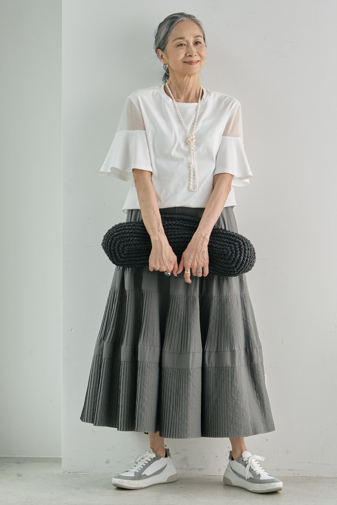 [SET] Biosil smooth pullover + pleated tiered skirt (2set)