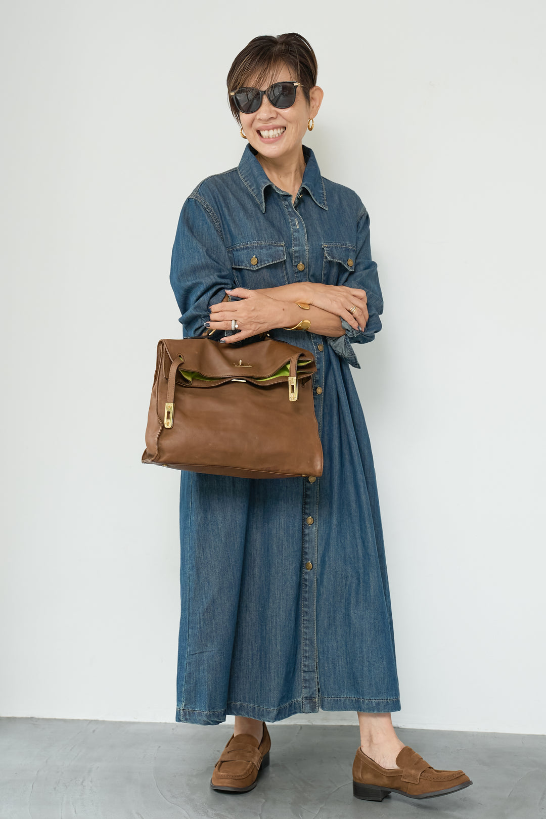 ウエストベルトデニムワンピース