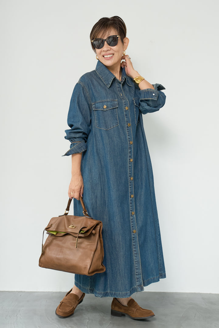 ウエストベルトデニムワンピース