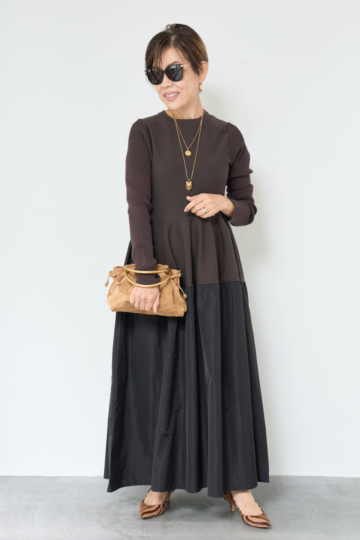 バイカラーニットワンピース