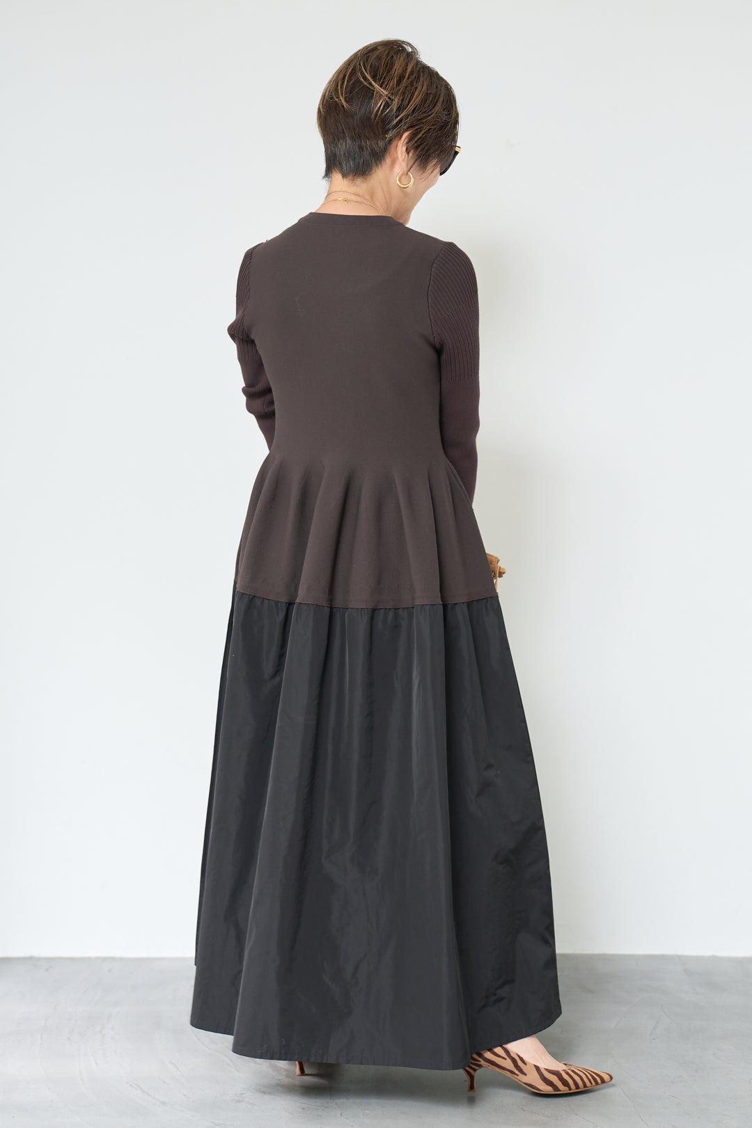 バイカラーニットワンピース