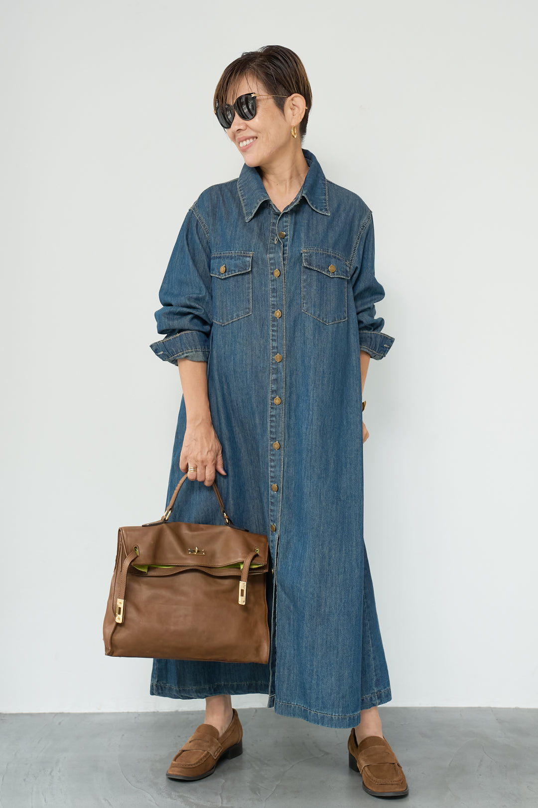 ウエストベルトデニムワンピース